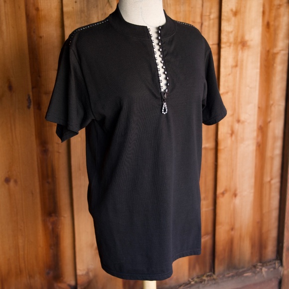 Vintage Christine Alexander 100% Cotton Jewel Studded Zipper Black Shirt Size S - Picture 11 of 17